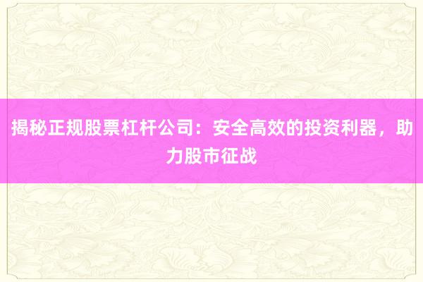 揭秘正规股票杠杆公司：安全高效的投资利器，助力股市征战