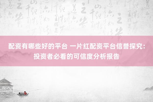 配资有哪些好的平台 一片红配资平台信誉探究：投资者必看的可信度分析报告